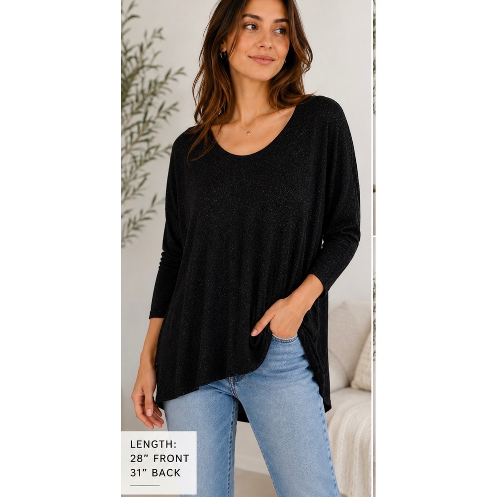 Escada Sport Womens Black Ribbed Long Sleeve Scoop Neck Tunic Top Size M Viscose